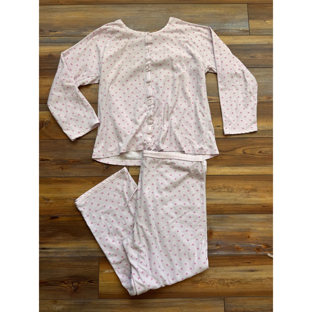 Liz Claiborne Pajama Set Womens L Pink Polka Dot Fleece Button Up Loungewear